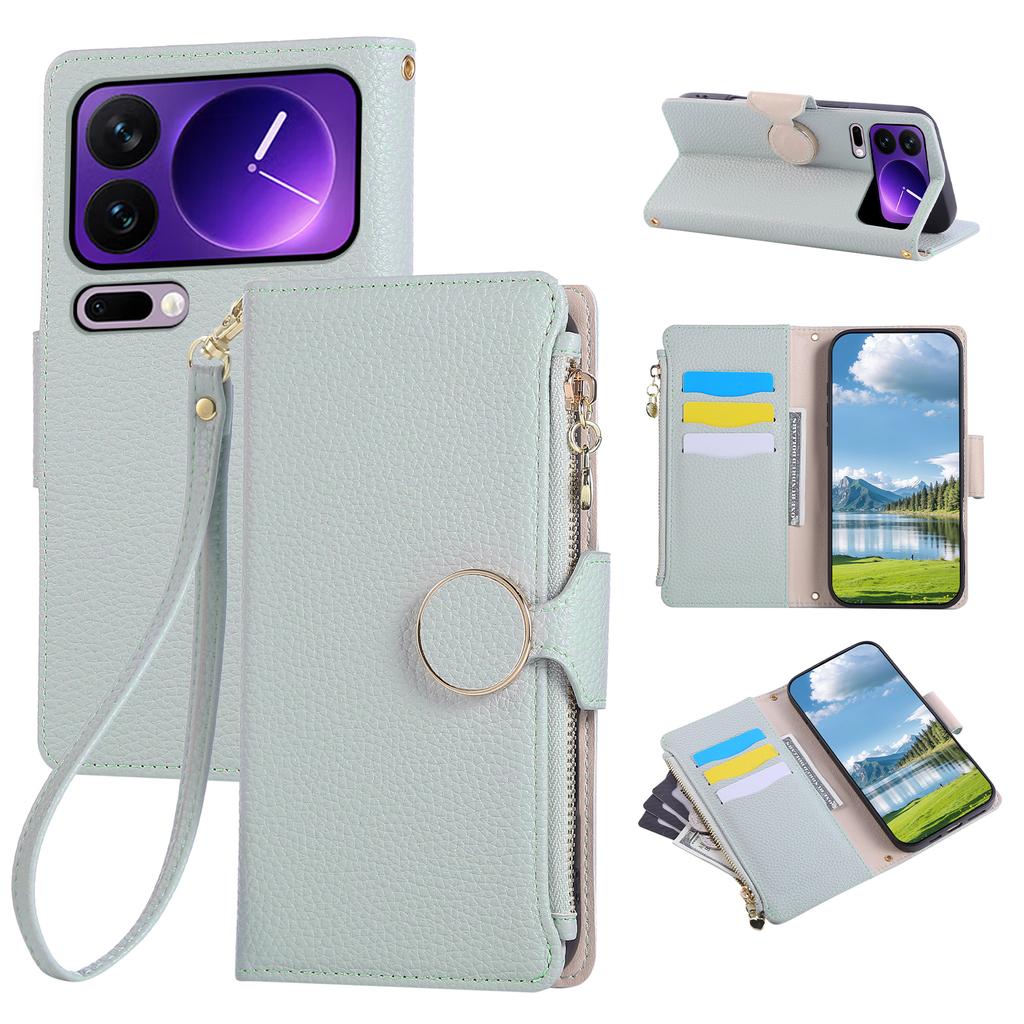 For Xiaomi 17 Pro Case Zipper Wallet Leather Phone Cover with Wrist Strap