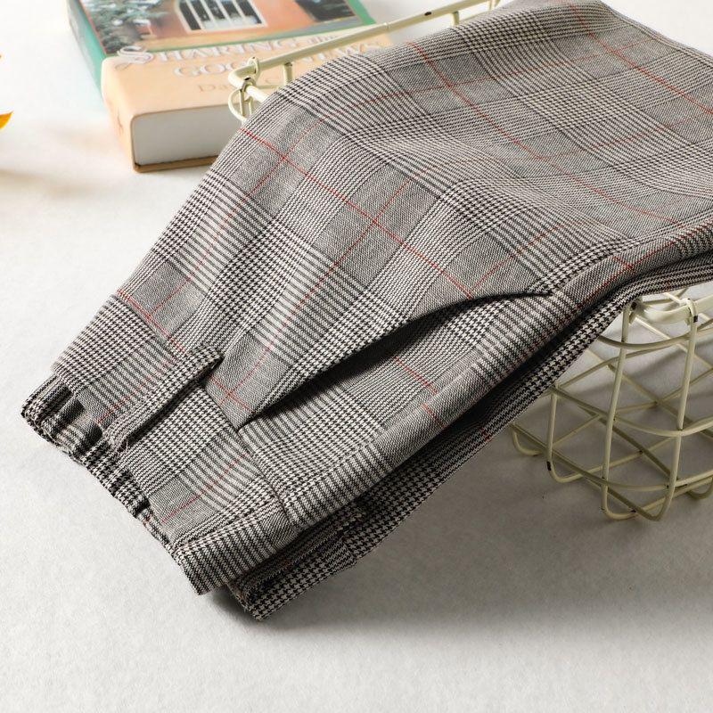 

Клетчатые женские брюки Осень 2024 Корейский стиль Свободные Прямые – Большие размеры Повседневные Ретро Длинные брюки XXL