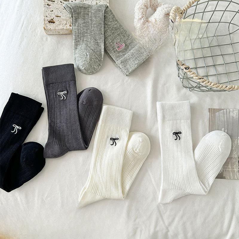 Women's Summer Thin Bow Ballet Style Pure Cotton Boneless Embroidery Tube Stack Socks