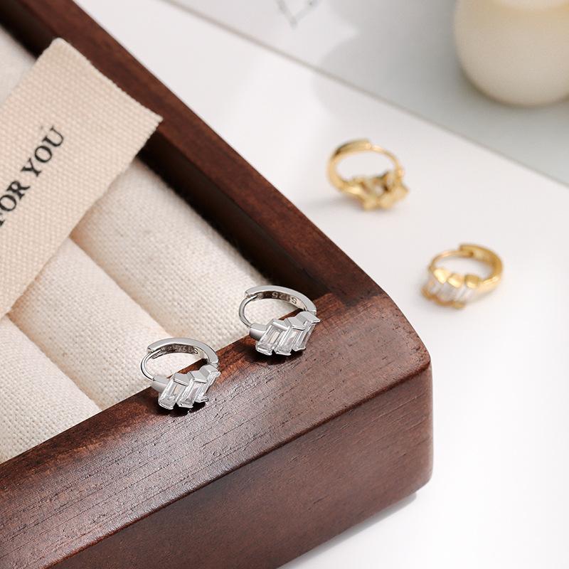 925 Sterling Silver Fashionable Geometric Rectangular Zircon Stud Earrings Classic Party Charm Silver Jewelry For Women Gifts