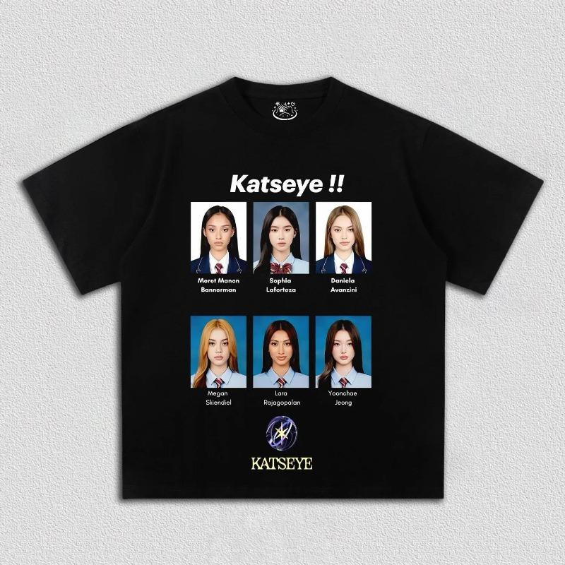 Korean Kpop Band Gril Group KATSEYE Printed T-shirt Women Oversize Y2k Short Sleeve High Quality Harajuku Loose Female Clothing