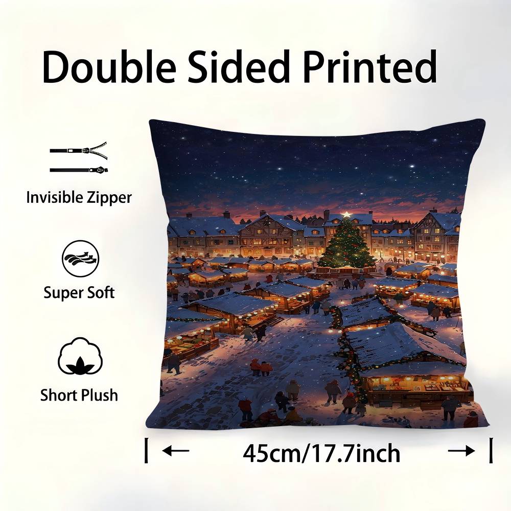 Winter Holiday Town 45*45cm Cushion Cover Pillow Cover Decor Pillowcase Home Pillowcase For Couch Pillow