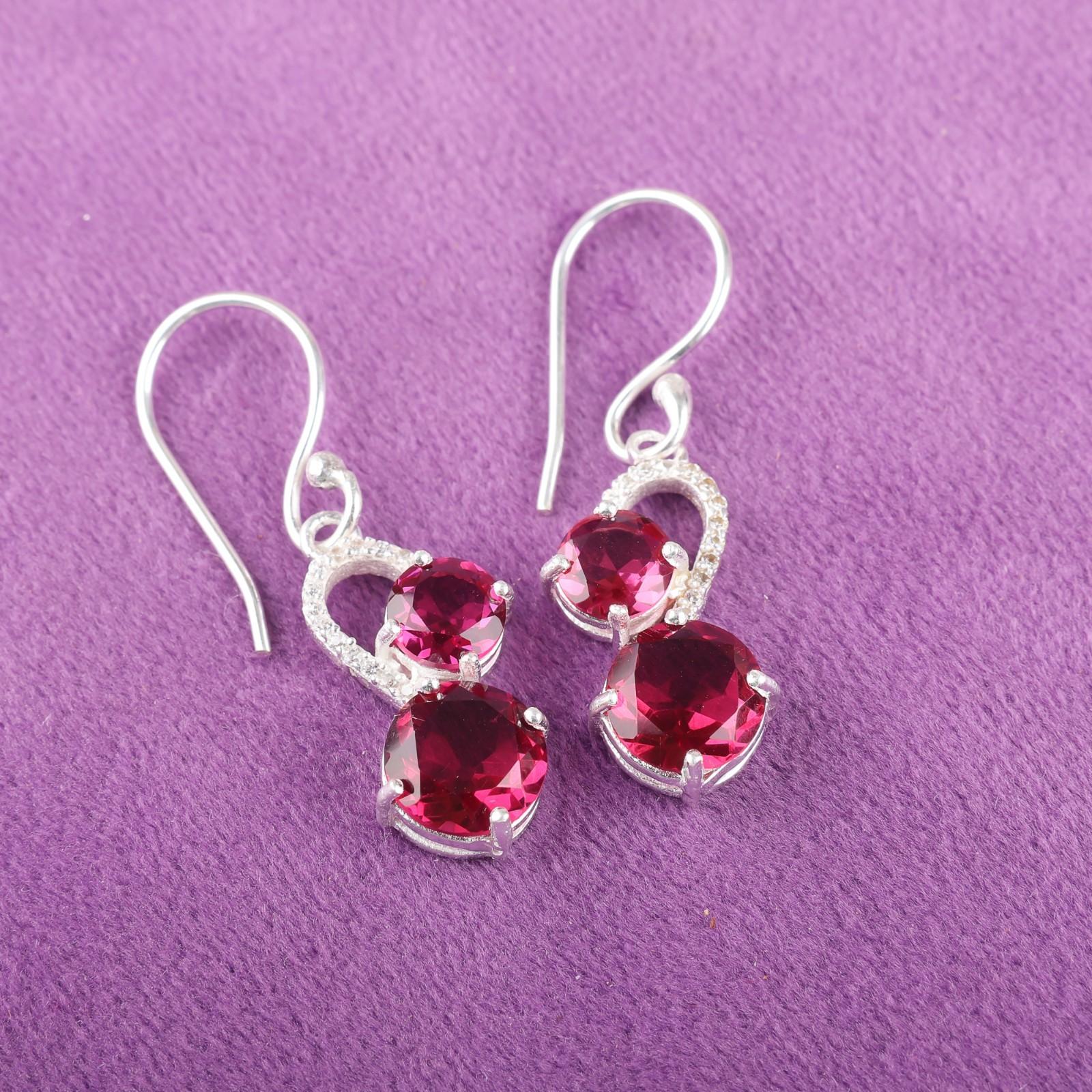 

Розовый рубеллит драгоценный камень 925 стерлинговое серебро циркон ювелирные изделия висячие серьги 1,38 CZE-3-1