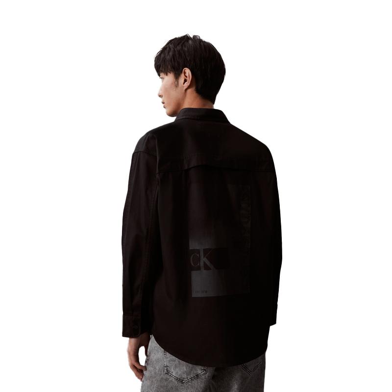Calvin Klein Casual Commuter Printed Embroidered Loose Long Sleeve Shirt Men Shirts Space-Black J325368