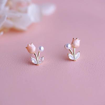 Süße und niedliche rosa Tulpenperlenohrringe, hochwertiges, leichtes Luxus-Nischendesign, vielseitig