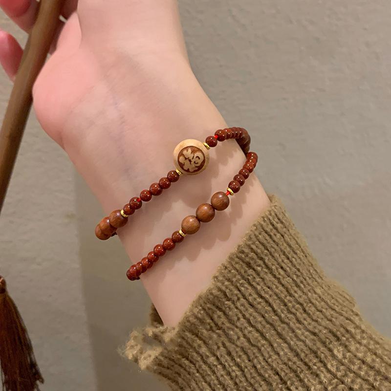 Bracelet en Pierre Chinoise Ping An Happy Fu pour Femmes Style Ethnique Rétro Design de Niche Bijoux Perlés