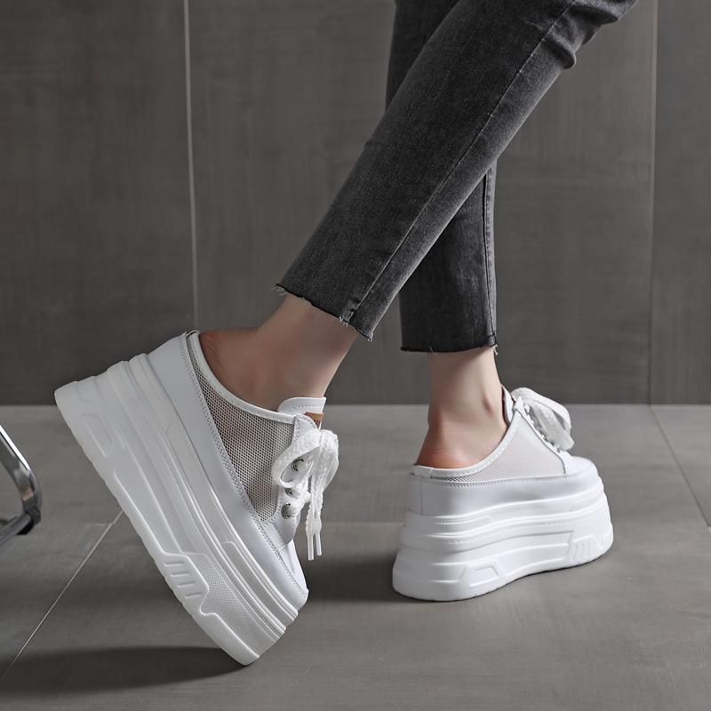 Fashion 12CM Patent Cloth Platform Wedge Comfy High Brand Breathable Summer Bao Toe Ladies Slippers Chunky Sneaker Casual Shoes