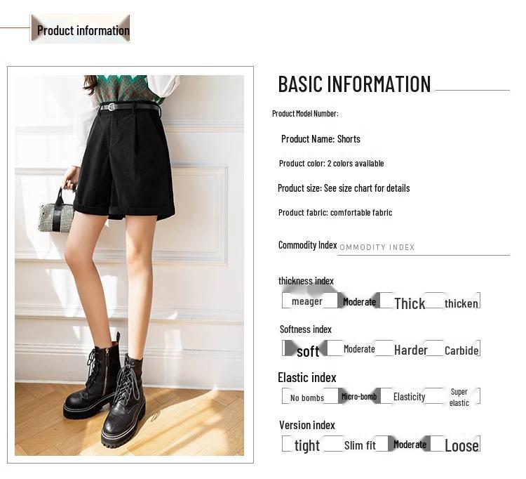 Plus Size High Waist Corduroy Shorts - Women's Autumn/Winter Wide Leg, Loose Casual Five-Point Shorts