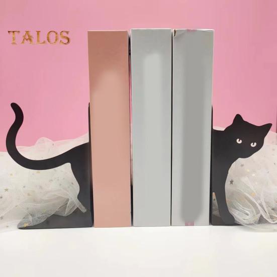 1 Pair Metal Bookends Whimsical Cat Design Decorative Bookends Rounded Edges Book Holders Office Library Decoration