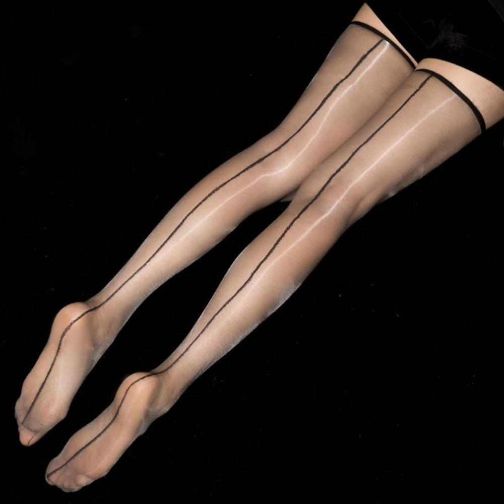 1D Ultra-thin Shiny Stockings Rear Vertical Long Tube High Tube Socks Vertical Line Beautiful Legs Aurora Silky Thigh Socks Sexy Black Silk