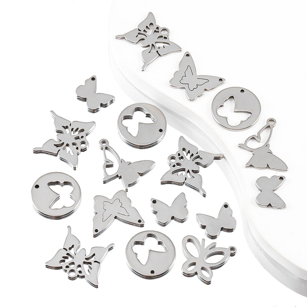 20pcs Stainless Steel Pendants Hollow Butterfly Necklace Charm Earrings Bracelet Butterflies Component DIY Women Jewelry Making
