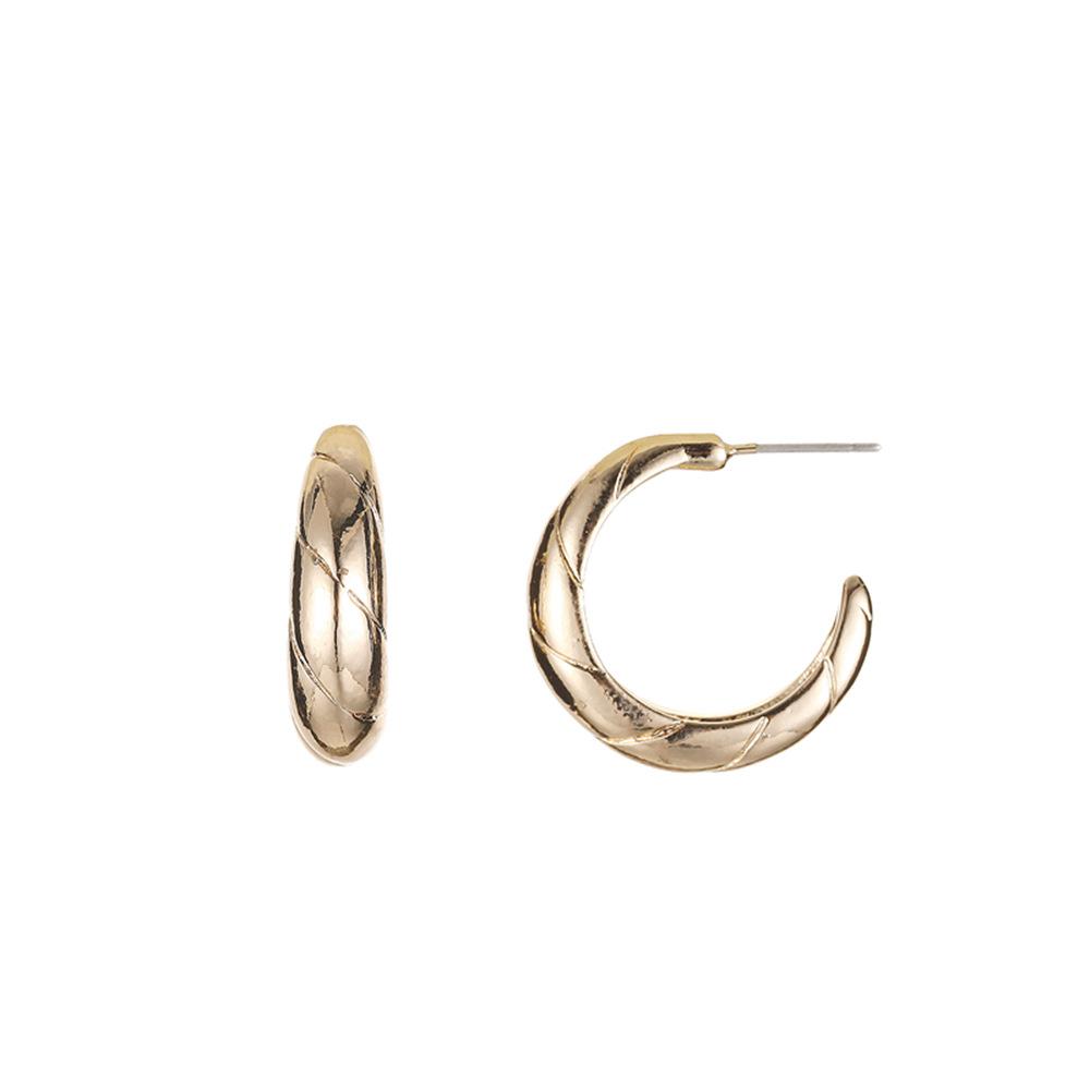 Stylish And Simple Personalized Earrings, Gold Glossy Semi-Round C-Shaped Earrings
