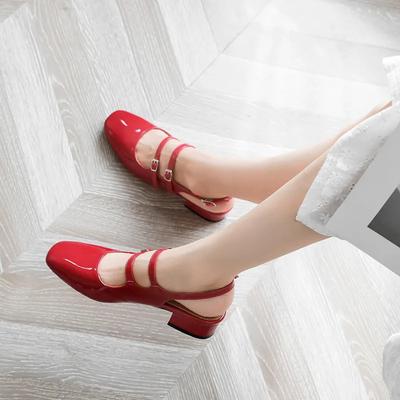 Maogu 2024 Summer Lolita Mary Jane Shoes Red Shallow Mouth Retro Sandals Female Shoe Woman Block Low Heel Pumps Stiletto Heels