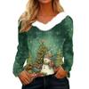 Women's Christmas Printed Long Sleeved Party Plush Neck V-neck Top