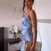 2025 Summer Women's Elegant Retro Backless Pleated Satin Dress – European & American Style