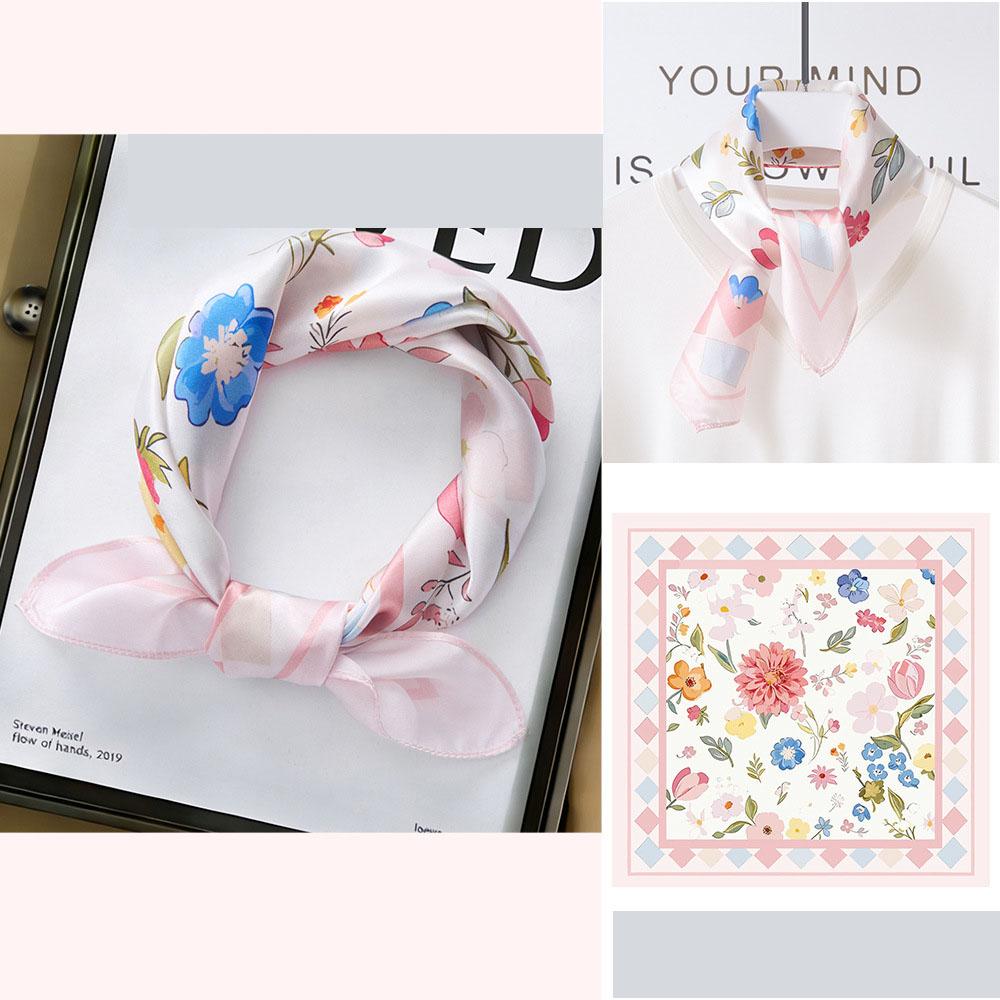 53x53cm 100% Mulberry Silk Scarf Luxury Square Hair Bandana Elegant Head Wrap Neckerchief Sunscreen Shawl for Women