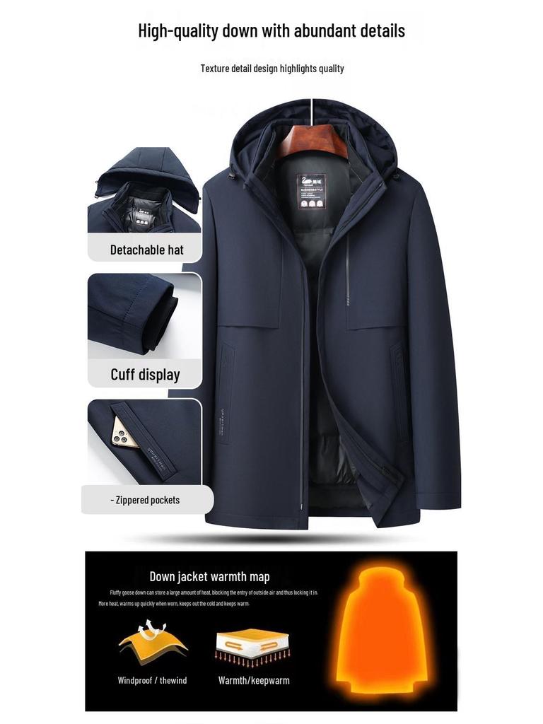 Men's New Style Winter Goose Down Jacket with Detachable Liner – Thick, Warm, and Business Casual.