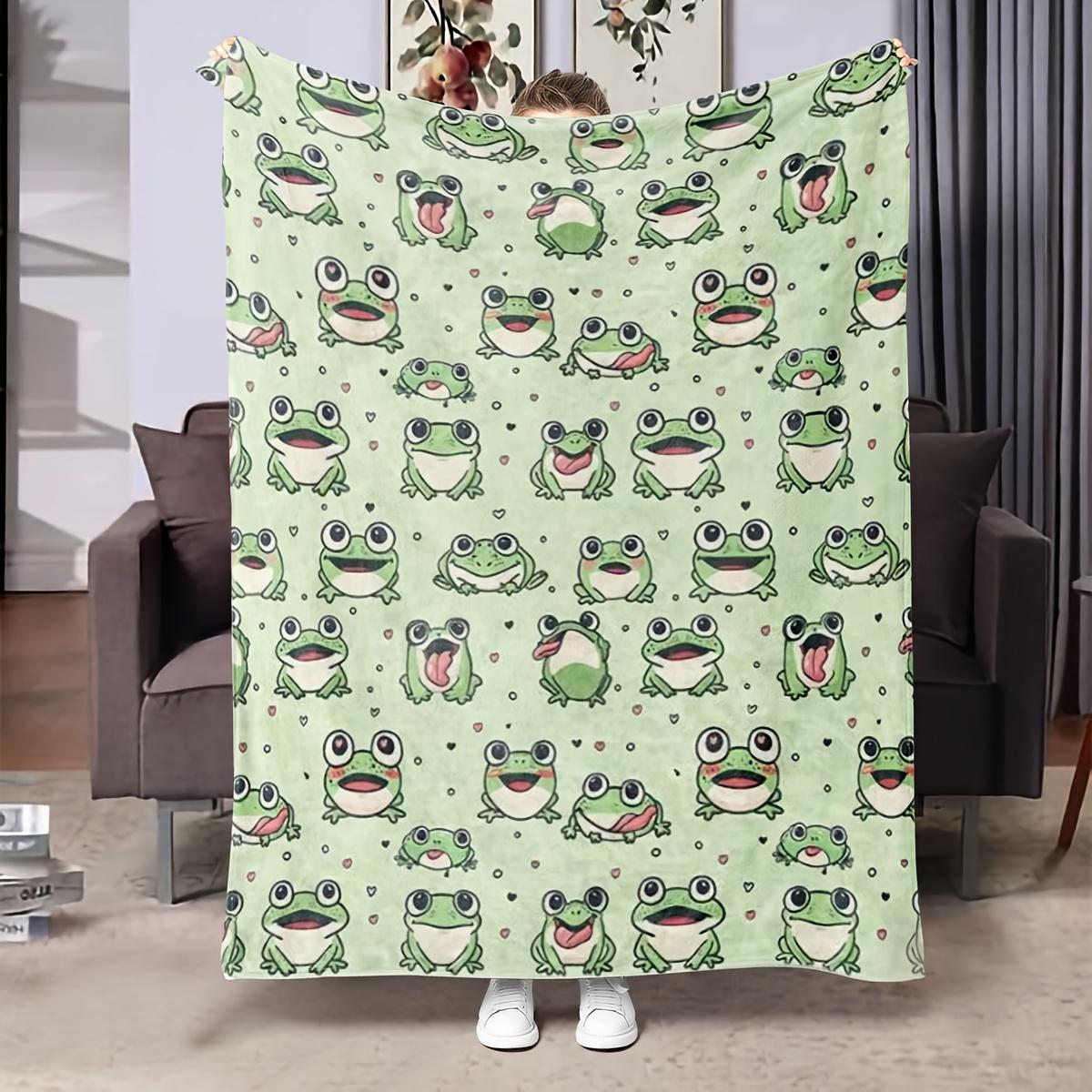

Cute green frog pattern Flannel printed blanket suitable for all seasons suitable for living room office sofa and travel 75x100cm