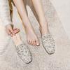Fashion 2025 summer blue crystal slippers women square toe flat heel glitter sandals female rhinestone mules slides shoes big size 43