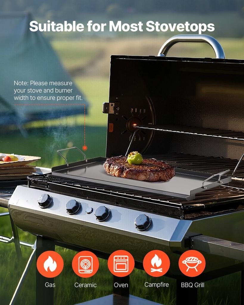 24x16 in Flat Top Griddle Carbon Steel Universal BBQ Grill Pan Cookware