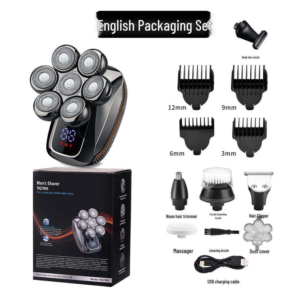 New Electric Bald Head Shaver - 7-Head Razor & Hair Clipper for Men