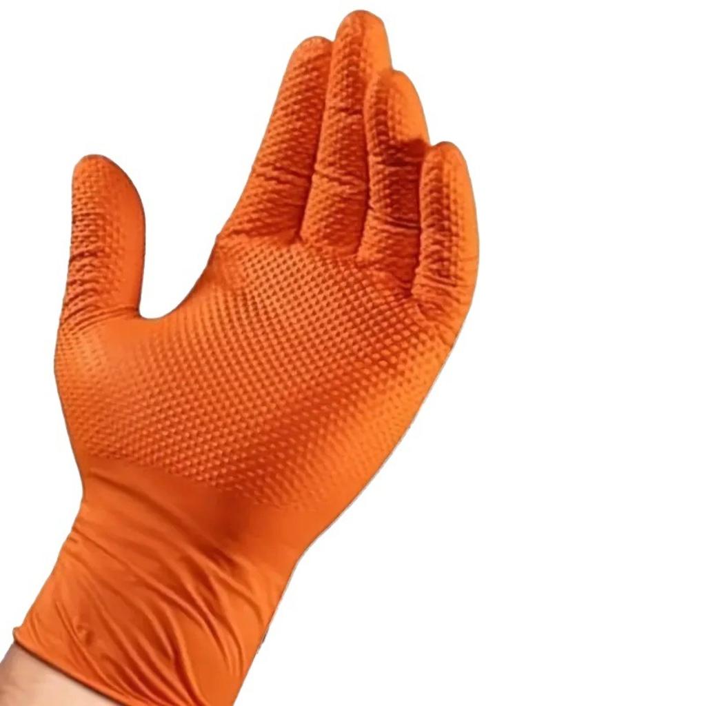 100-1pcs Heavy Duty Orange Nitrile Disposable Gloves with Diamond Textured Grip for Industrial and Mechanic Safety