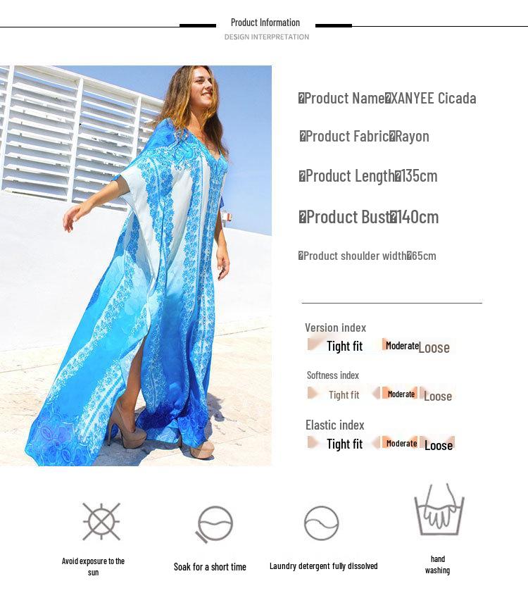 European-American Cotton Loose Beach Long Robe Cover-Up Dress