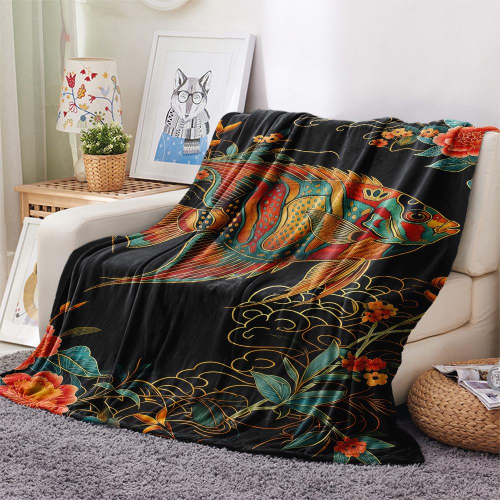 1PC Underwater World Print FlAannel Blanket, High Quality Comfortable for All Seasons, Home Decor, Warmth and Comfort