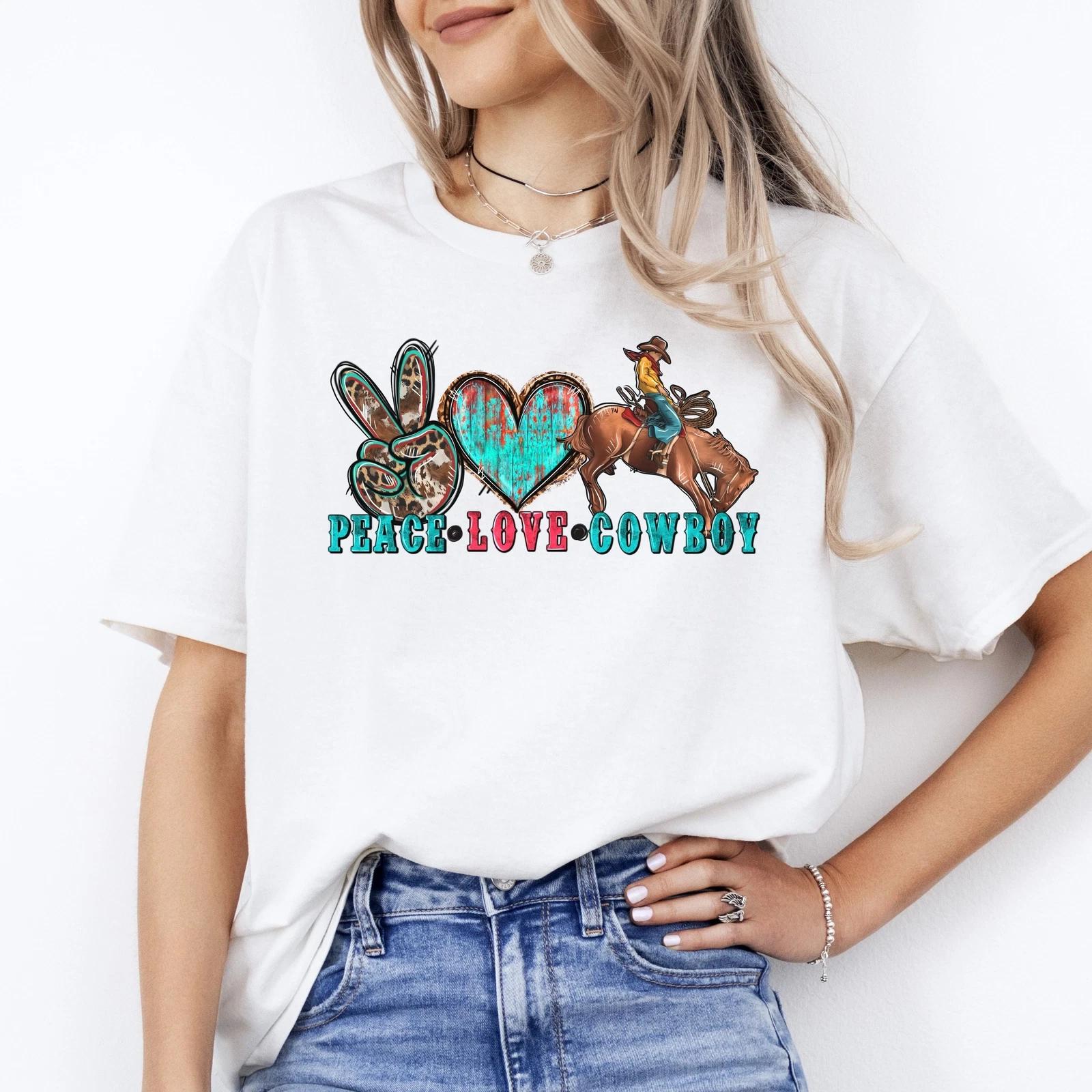 Peace Love Cowboy T-shirt gift Western Texas rodeo cowboy tee 2XL