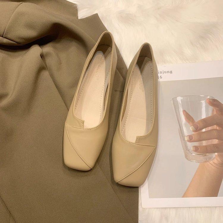 

Zhike~ Design Sense Single Shoes Women s 2025 New Niche Square Head Low Heel Soft Leather Late Night Wind Shallow Mouth Grandma Shoes 35 хаки