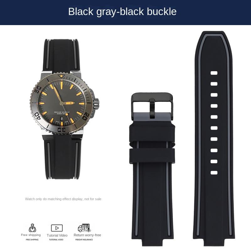 

High Quality Rubber watchband For Oris Aquis 7330 7740 Series 24x11mm 24x12mm Convex silicone Strap Wristband Black Blue For men 24mm-11mm