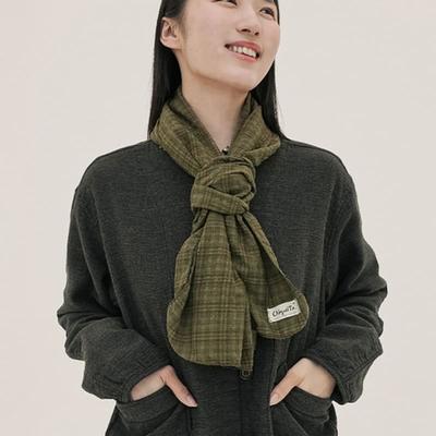 CHIQUITA Check Cotton Long Scarf Khaki 250810KH
