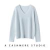 Women's Soft 100% Cashmere V-Neck Sweater - Loose Fit, Long Sleeve, Solid Color Knitwear for Autumn and Winter