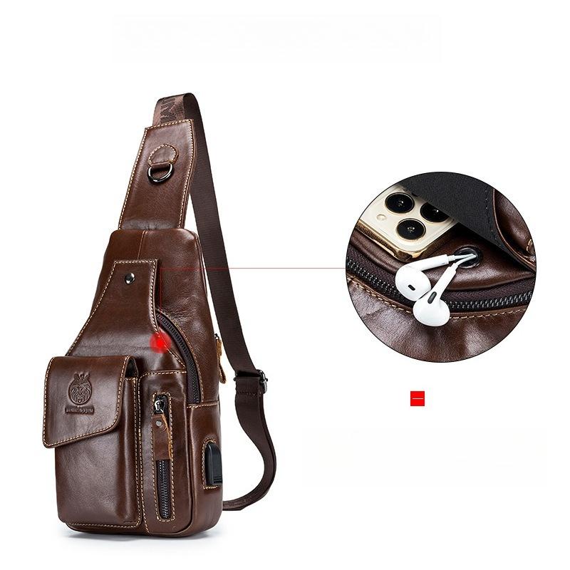 Genuine Leather Chest Bag Men Fashion Style Casual Straddle Bag Business Large Capacity Multifunctional Shoulder Bag