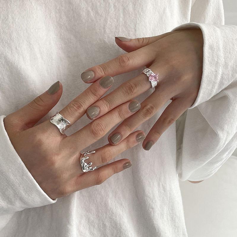 BF CLUB 925 Sterling Rings for Women Simple Geometric Handmade Irregular Retro Wide Ring Allergy For Birthday Party Gift
