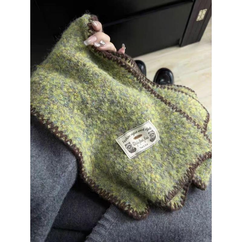 

Осень и зима новый вязаный кашемировый шерстяной шарф теплый шарф от ветра белый Рождество высокий стиль темно-зеленого