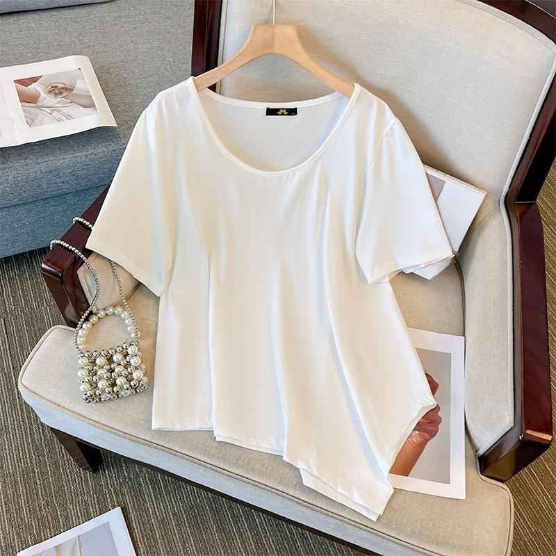 

Плюс Размер Женский Летний Новый Однотонный Простой Нерегулярный Короткий Рукав Свободный Топ 2XL белый