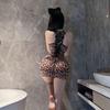 Water-Soluble Leopard Print Hip-Hugging Low-Cut Mini Skirt Lingerie for Mature Women