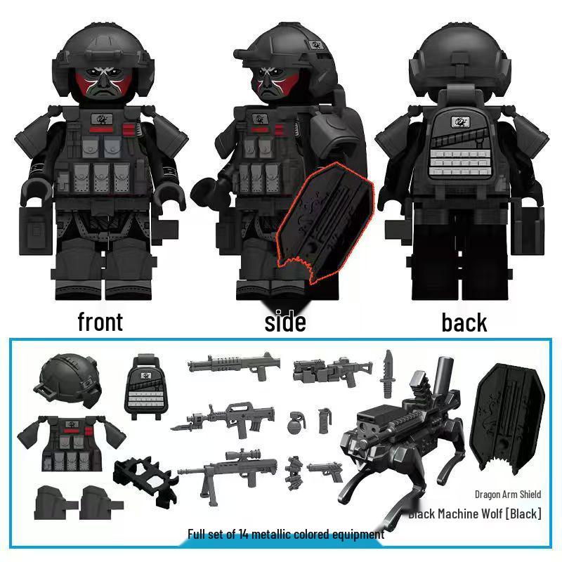 Military Red Wolf Delta Special Forces Deep Blue Minifigure Building Blocks Set