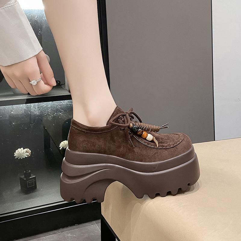 Fashion 9cm Platform Loafers Women 2025 Summer Versatile New Lace-up Tassel with Skirt Single Shoes