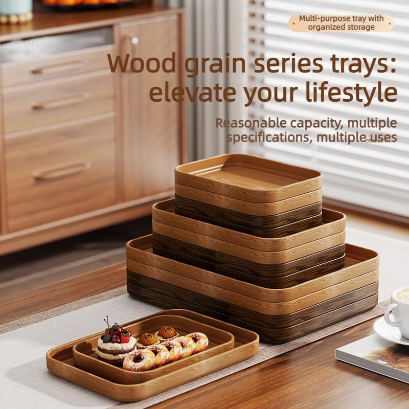 Multi-Purpose Extra-Thick Wood Grain Rectangular Trays - Serving Plates for Home Dining Table, Restaurant & Commercial Catering