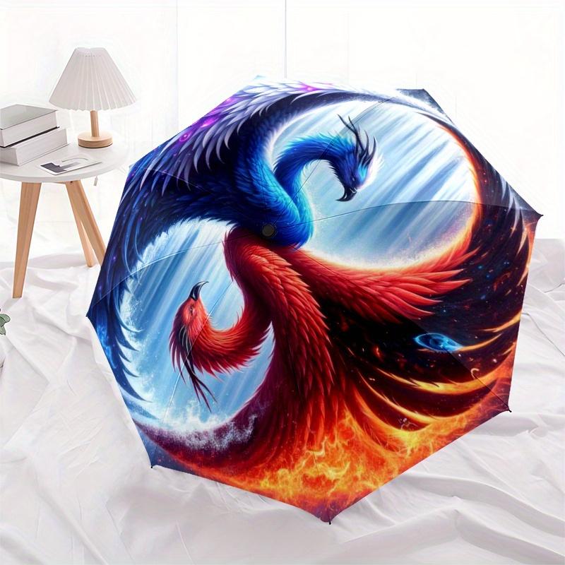 Yin Yang Phoenix Waterfall Art PrintUmbrella, Portable 3-Fold Compact Umbrella for Men & Women Gift