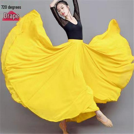 

Красная двухслойная шифоновая юбка 720° для выступлений и танцев Elastic Waist, Skirt Length 90cm