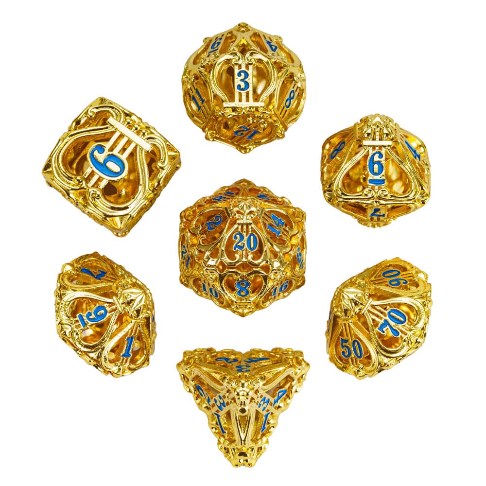 Cusdie Metal Music DND Dice with Small Bells - Unique Sound and Exquisite Hollow Design for D&D Tabletop RPG Gaming Enthusiasts