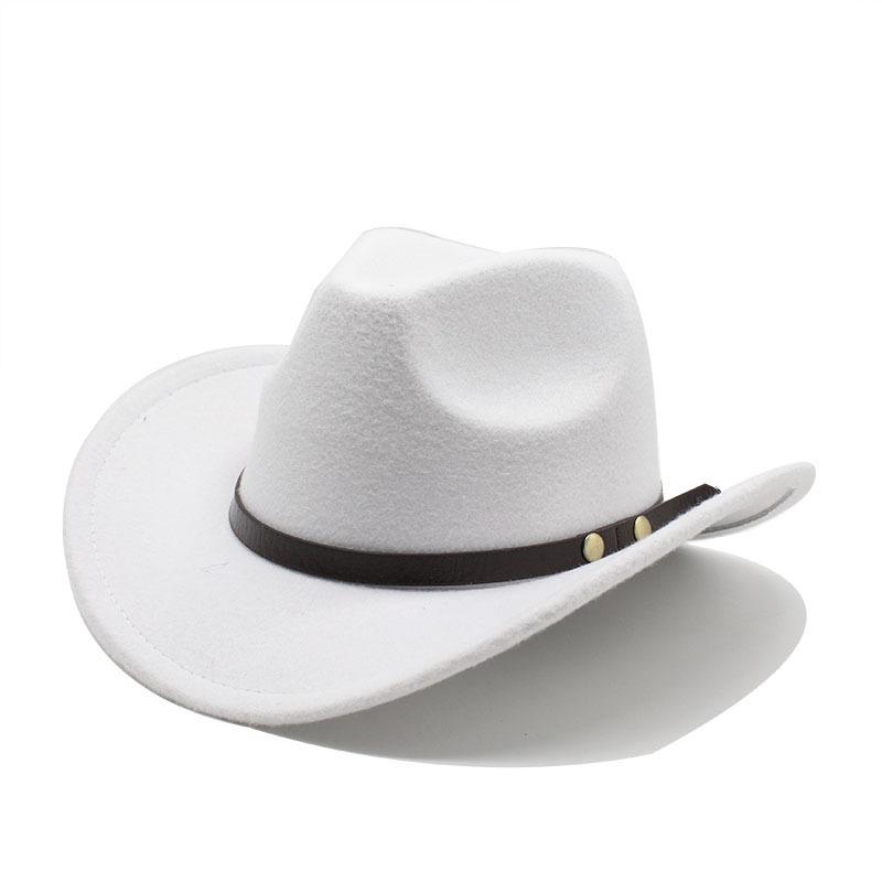 New Unisex Vintage Western Cowboy Cowgirl Felt Hat With Punk Belt Winter Autumn Panama Imitation Wool Jazz Cap