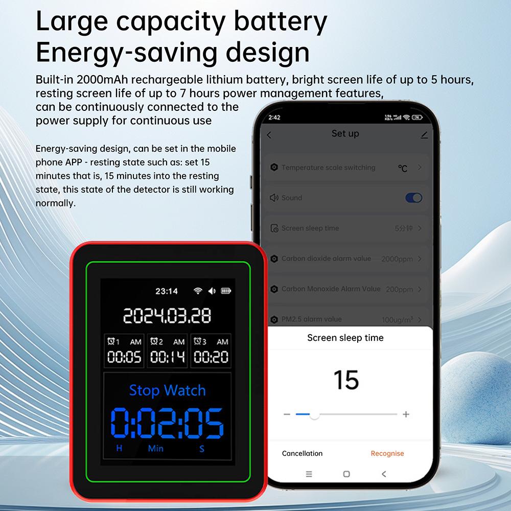 Tuya WiFi 15-in-1 Air Quality Monitor Carbon Dioxide Monitor Formaldehyde Detector Temperature and Humidity Monitor