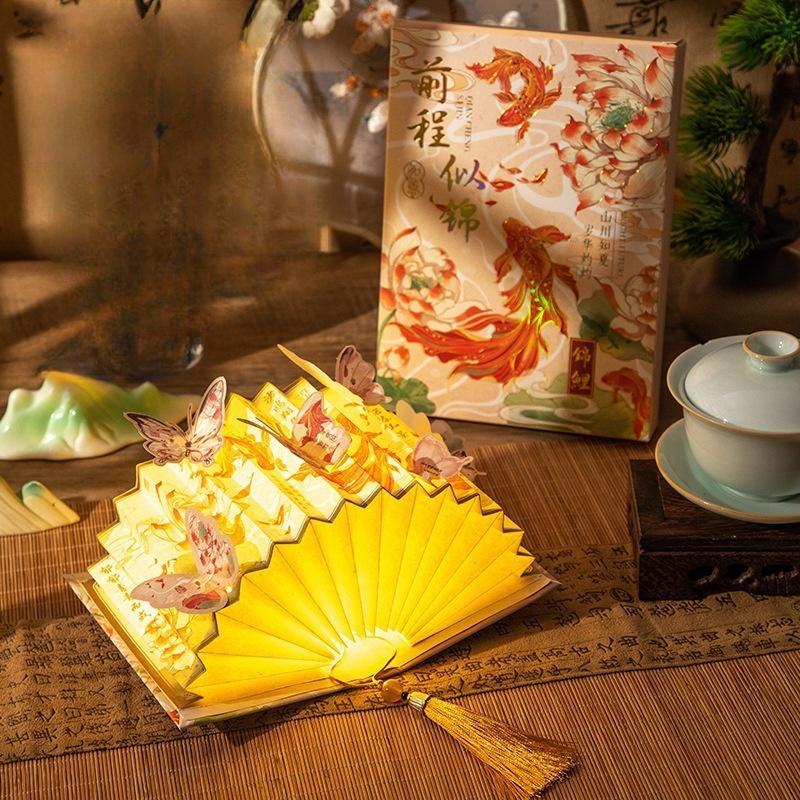 

Creative Book Lamp Poetry Calligraphy Fan-shaped Paper Lamp DIY Handmade Material Package Home Bedroom Decoration Night Light Student Couple Gift