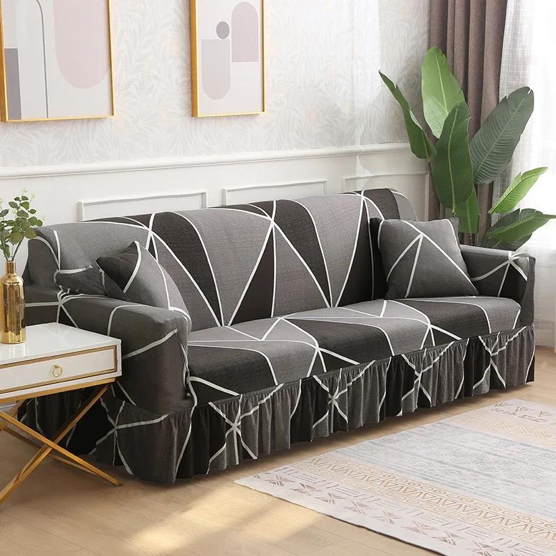 Printed Sofa Cover with Skirt All Inclusive Elastic Dustproof Sofa Covers for Living Room Multiple Color To Choice 1-5 Seater