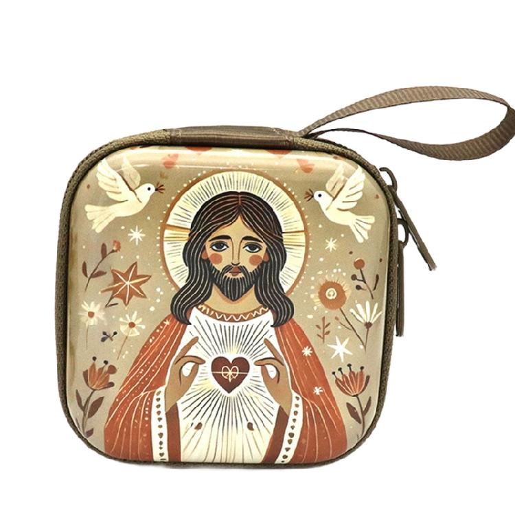 Catholic Rosary Pouch Religious Jewelry Storage Box Rosary Prayer Bag with Zippers Closures Coin Purses for Earrings