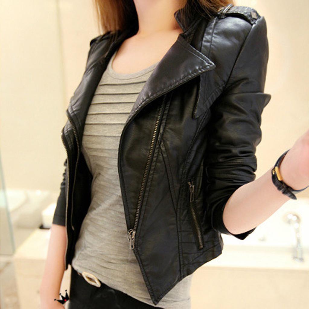 Women Slim Leather Jacket Biker Motorcycle Zipper Short Coat Punk Outwear S-3XL Women Slim Leather Jacket Biker Motorcycle Zipper Short Coat Punk Outwear S-3XL
